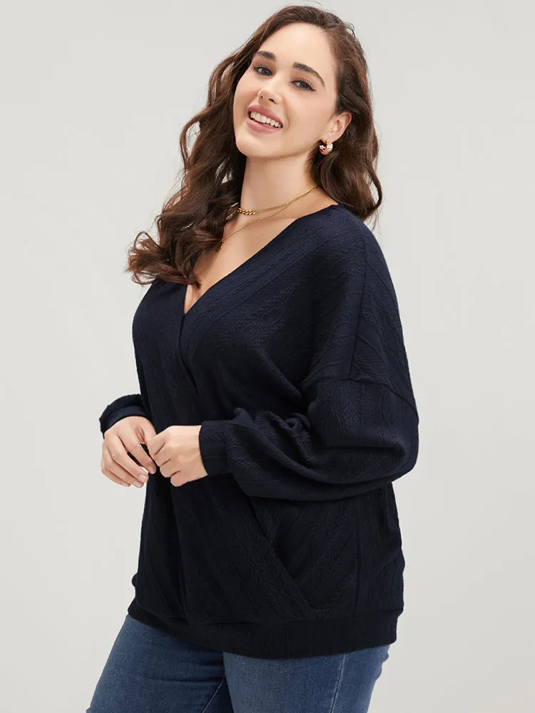 Solid Cable Knit Surplice Neck Drop Shoulder Sweatshirt sold by Bloomchic product image thumbnail 5
