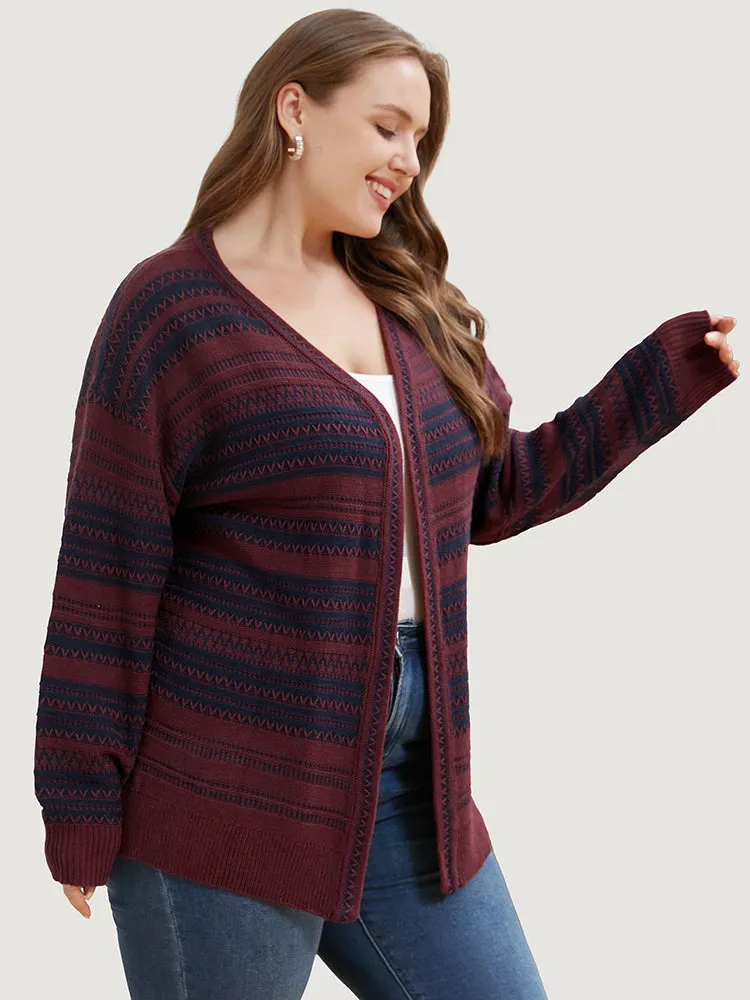 Striped Contrast Pointelle Knit Open Front Loose Cardigan sold by Bloomchic product image thumbnail 3
