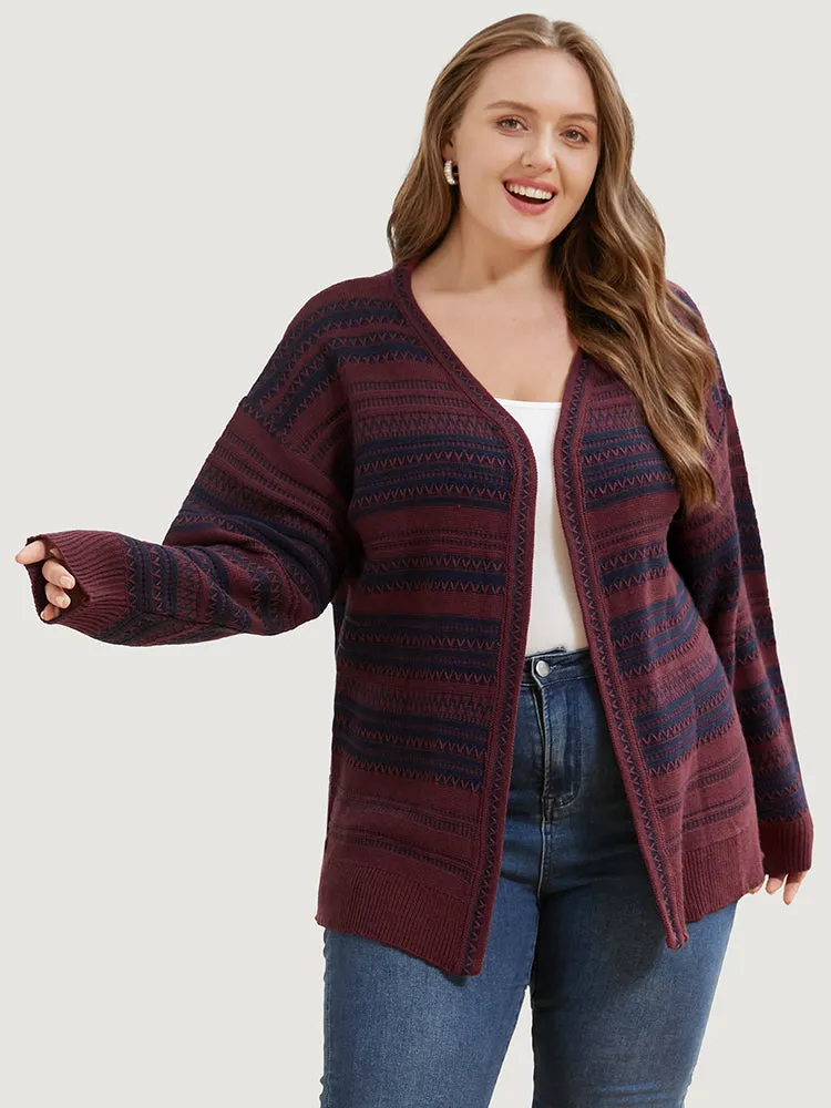 Striped Contrast Pointelle Knit Open Front Loose Cardigan sold by Bloomchic product image thumbnail 2