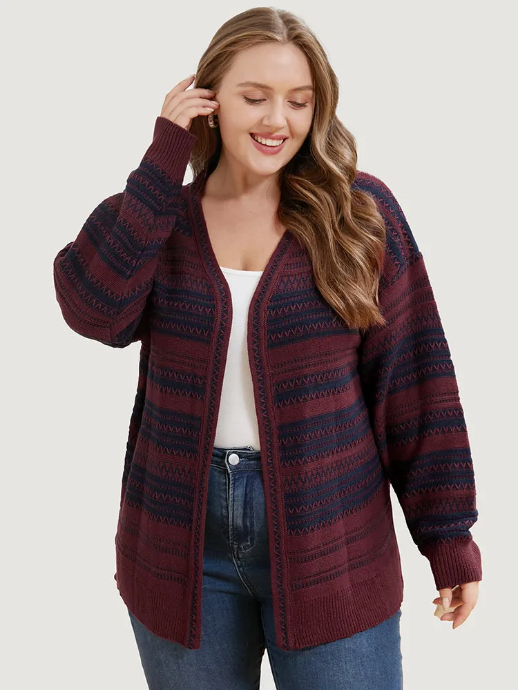 Striped Contrast Pointelle Knit Open Front Loose Cardigan sold by Bloomchic
