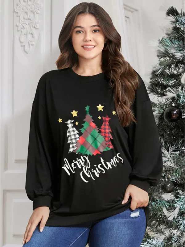 Tree & Letter Print Drop Shoulder Sweatshirt sold by Bloomchic