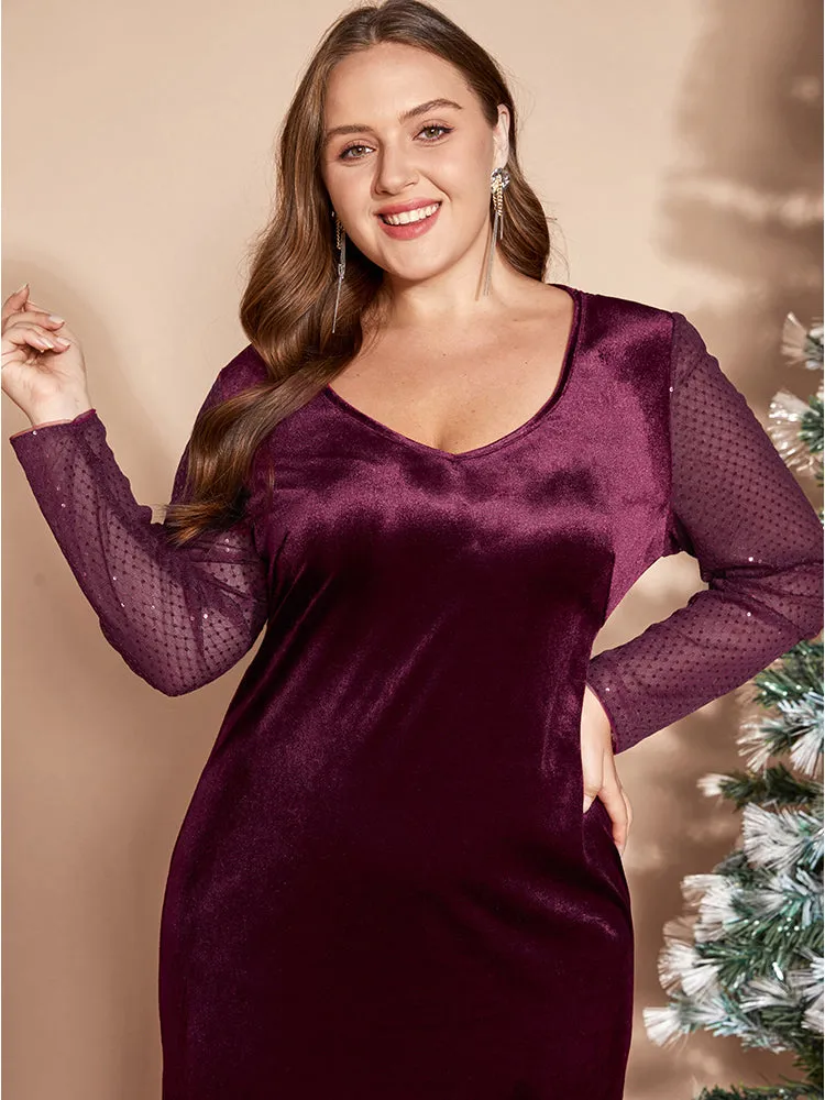 Solid V Neck Sequin Velvet Dress Without Belt sold by Bloomchic product image thumbnail 5