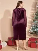 Solid V Neck Sequin Velvet Dress Without Belt sold by Bloomchic