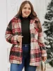 Plaid Button Up Pocket Fuzzy Coat sold by Bloomchic