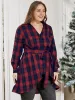 Plaid Button Up Asymmetrical Hem Belted Blouse sold by Bloomchic