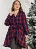 Plaid Button Up Asymmetrical Hem Belted Blouse sold by Bloomchic
