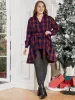 Plaid Button Up Asymmetrical Hem Belted Blouse sold by Bloomchic