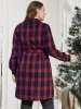 Plaid Button Up Asymmetrical Hem Belted Blouse sold by Bloomchic