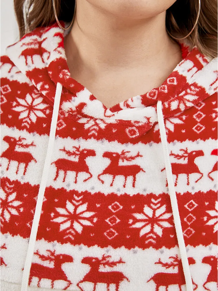 Elk & Snowflake Print Pocket Drawstring Hooded Sweatshirt sold by Bloomchic product image thumbnail 5