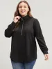 Solid O Ring Zipper Drop Shoulder Sweatshirt sold by Bloomchic