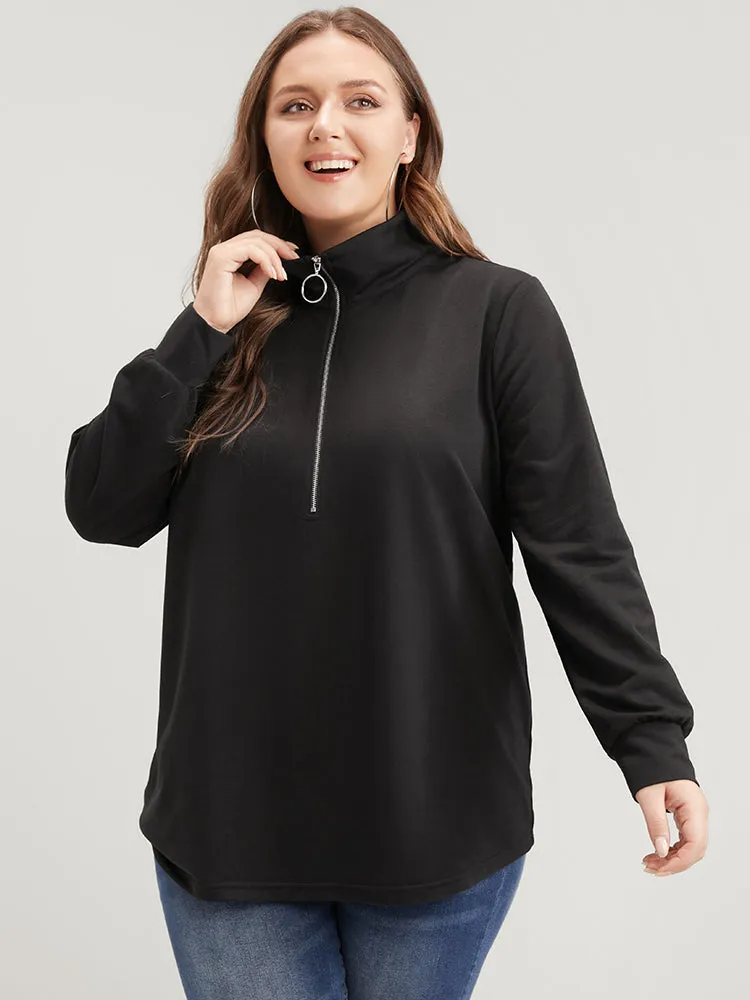 Solid O Ring Zipper Drop Shoulder Sweatshirt sold by Bloomchic product image thumbnail 2