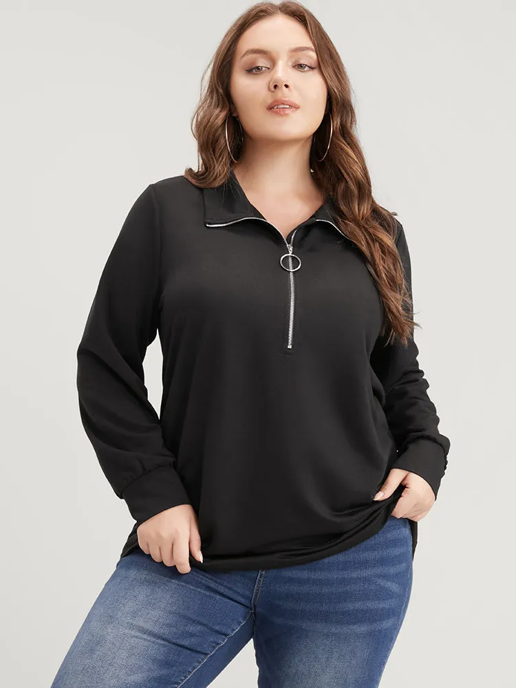 Solid O Ring Zipper Drop Shoulder Sweatshirt sold by Bloomchic product image thumbnail 3