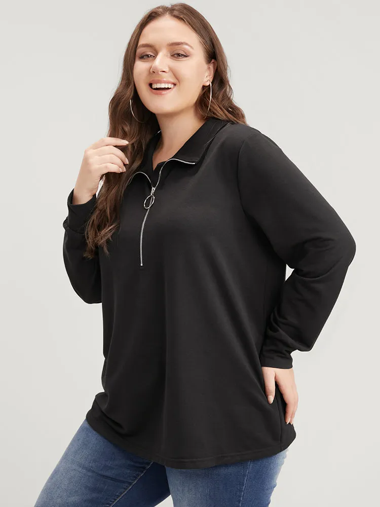 Solid O Ring Zipper Drop Shoulder Sweatshirt sold by Bloomchic product image thumbnail 4