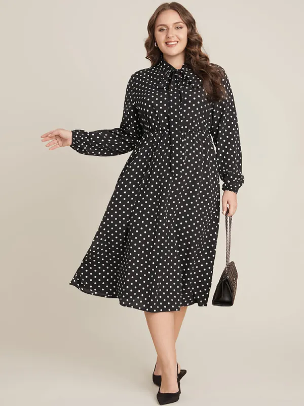 Polka Dot Knotted Neck Pocket Split Hem Dress sold by Bloomchic