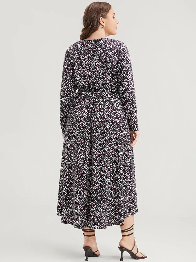 Ditsy Floral Pocket Pocket Belted Asymmetrical Hem Dress sold by Bloomchic product image thumbnail 4