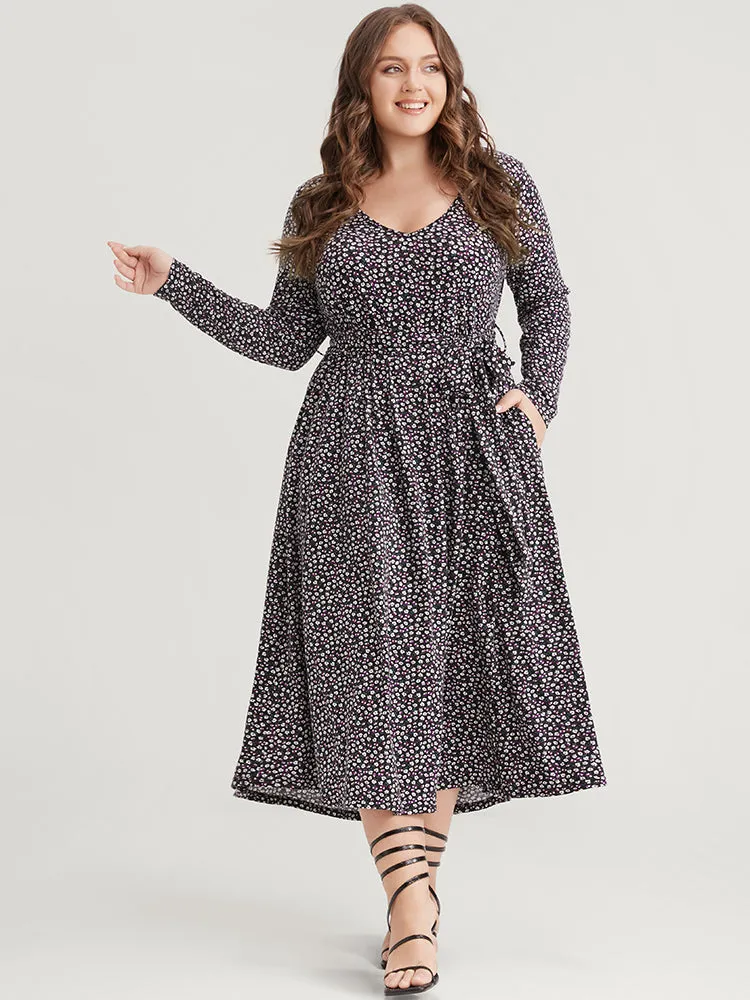 Ditsy Floral Pocket Pocket Belted Asymmetrical Hem Dress sold by Bloomchic product image thumbnail 5