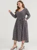 Ditsy Floral Pocket Pocket Belted Asymmetrical Hem Dress sold by Bloomchic