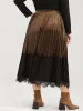 Colorblock Contrast Elastic Waist Lace Hem Velvet Pleated Skirt sold by Bloomchic