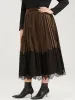 Colorblock Contrast Elastic Waist Lace Hem Velvet Pleated Skirt sold by Bloomchic