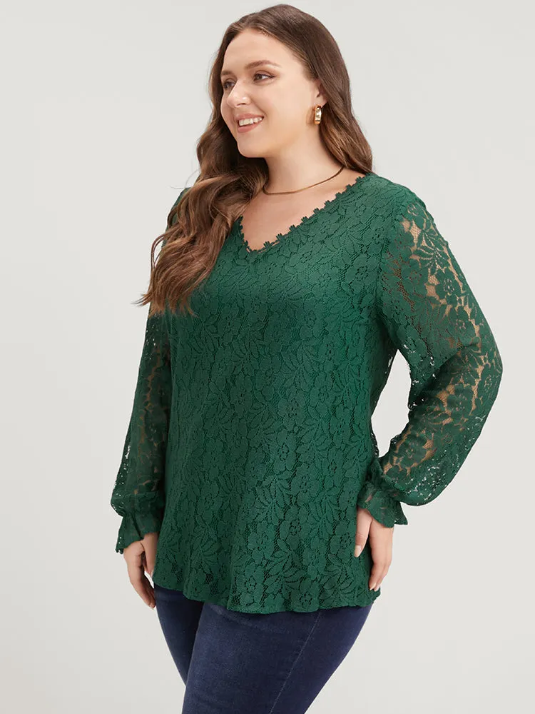 Solid Crochet Lace V Neck Blouse sold by Bloomchic product image thumbnail 4