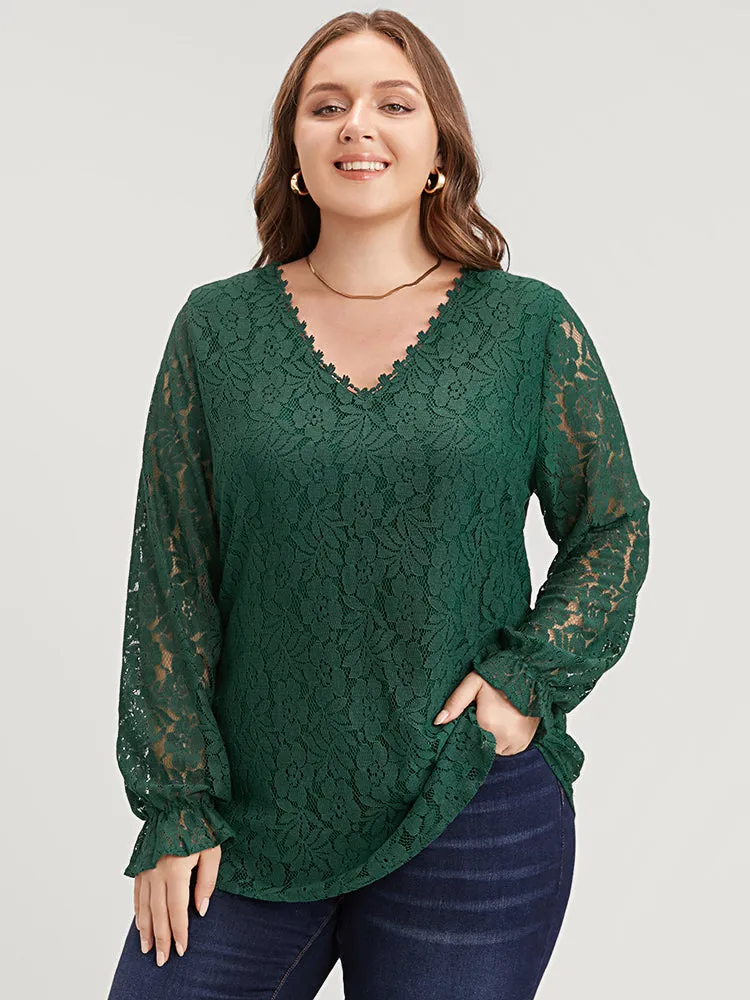 Solid Crochet Lace V Neck Blouse sold by Bloomchic