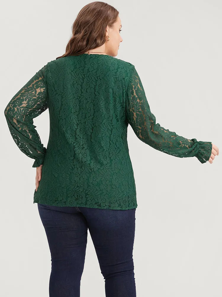 Solid Crochet Lace V Neck Blouse sold by Bloomchic product image thumbnail 5