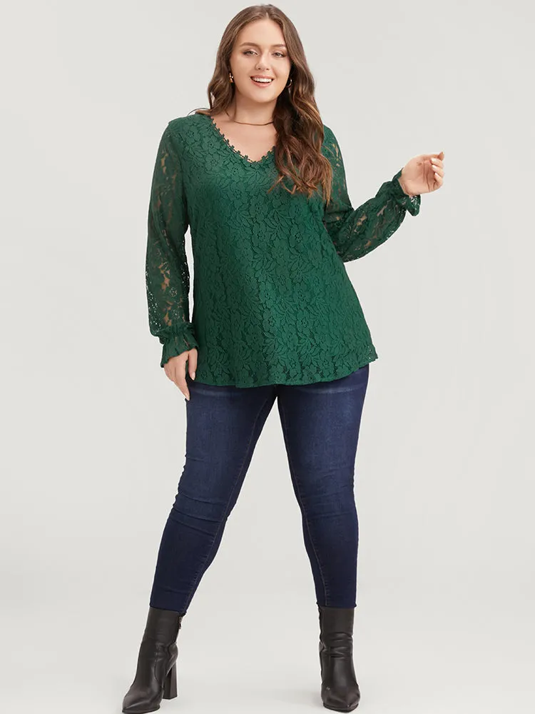 Solid Crochet Lace V Neck Blouse sold by Bloomchic product image thumbnail 2