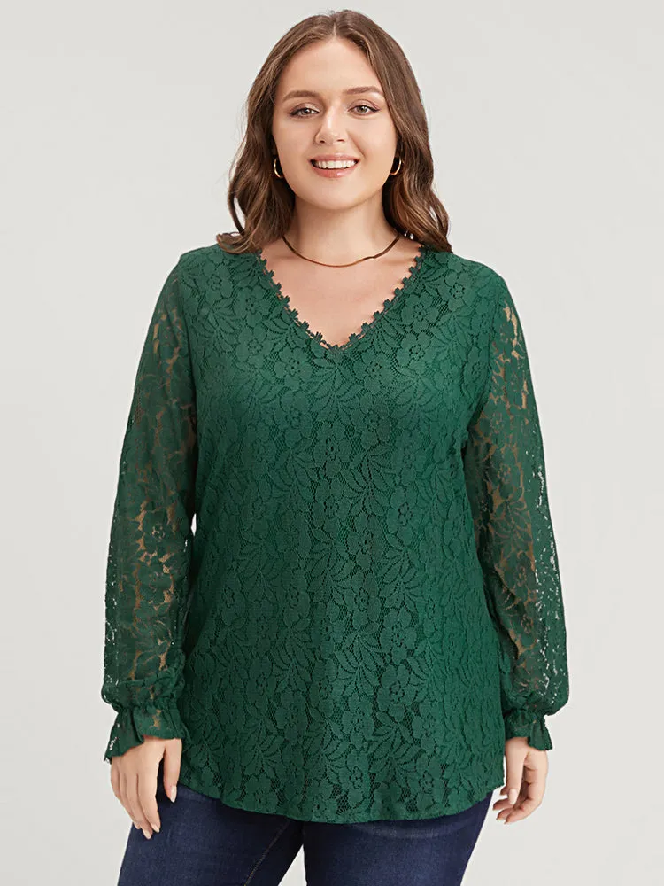 Solid Crochet Lace V Neck Blouse sold by Bloomchic product image thumbnail 3