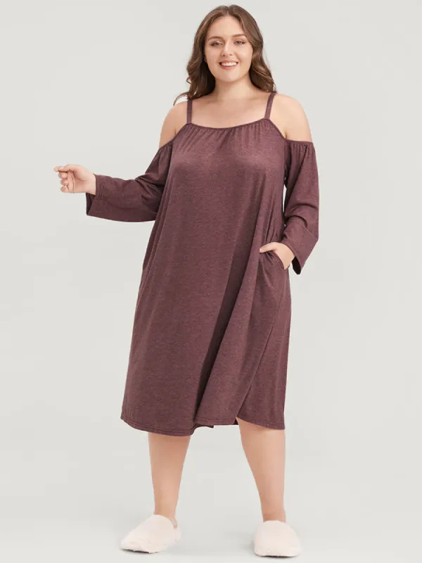 Solid Pocket Cold Shoulder Dress sold by Bloomchic