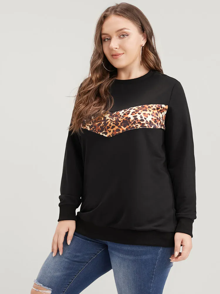 Leopard Patchwork Round Neck Drop Shoulder Sweatshirt sold by Bloomchic product image thumbnail 3