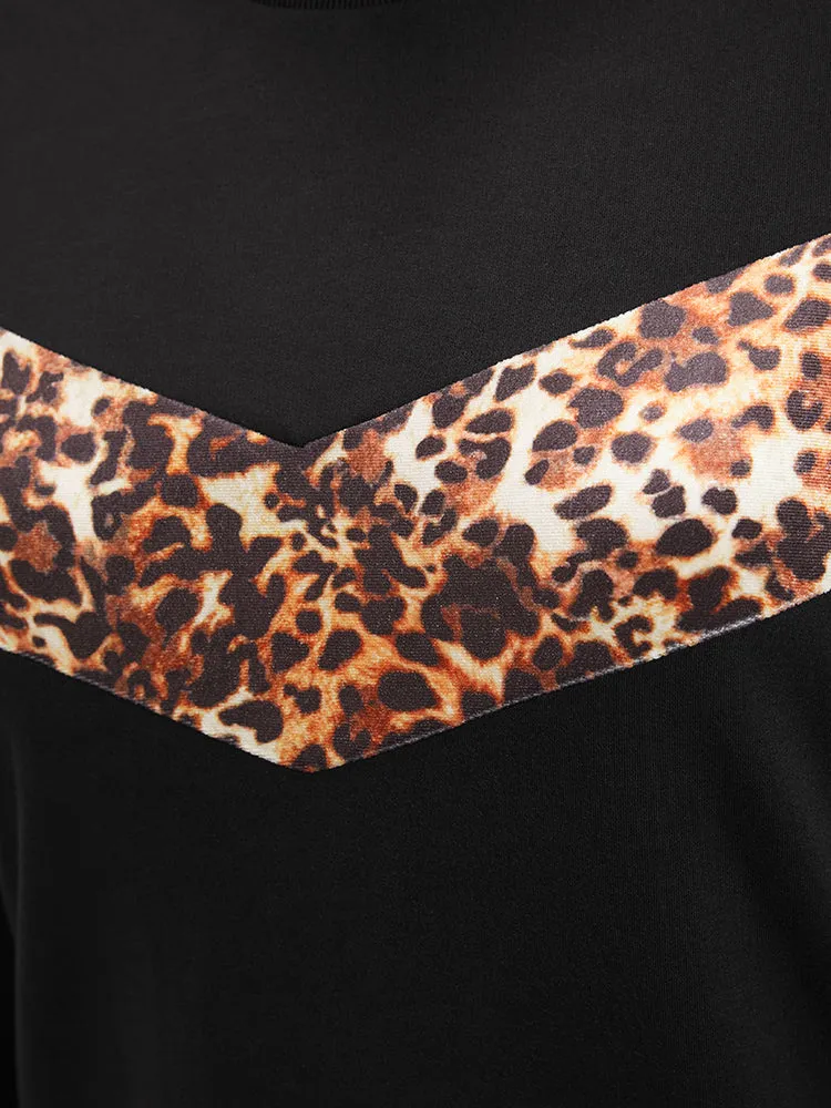 Leopard Patchwork Round Neck Drop Shoulder Sweatshirt sold by Bloomchic product image thumbnail 5