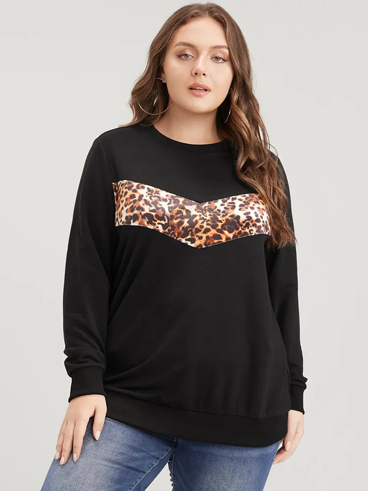 Leopard Patchwork Round Neck Drop Shoulder Sweatshirt sold by Bloomchic product image thumbnail 2