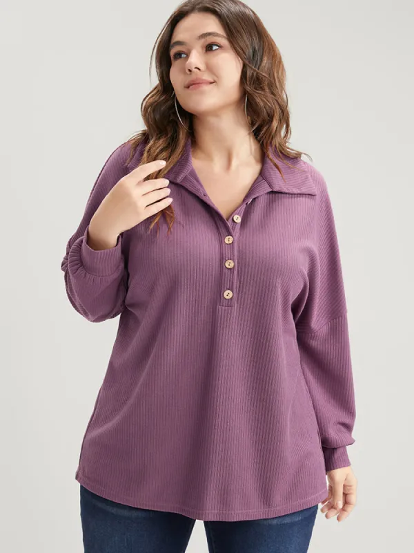 Solid Polo Neck Rib Knit Long Tee sold by Bloomchic