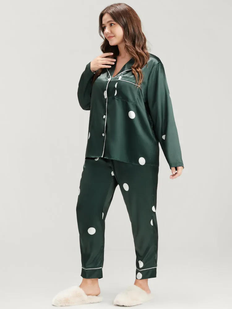 Polka Dot Contrast Trim Pocket Satin Pajama Set sold by Bloomchic product image thumbnail 5