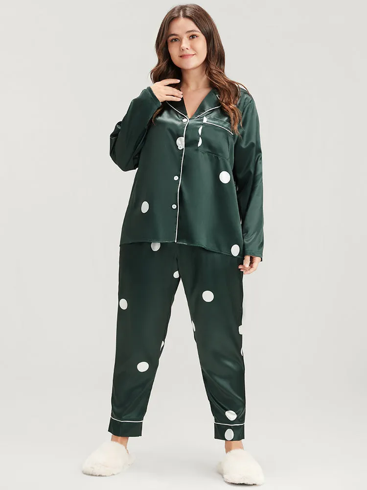 Polka Dot Contrast Trim Pocket Satin Pajama Set sold by Bloomchic product image thumbnail 2