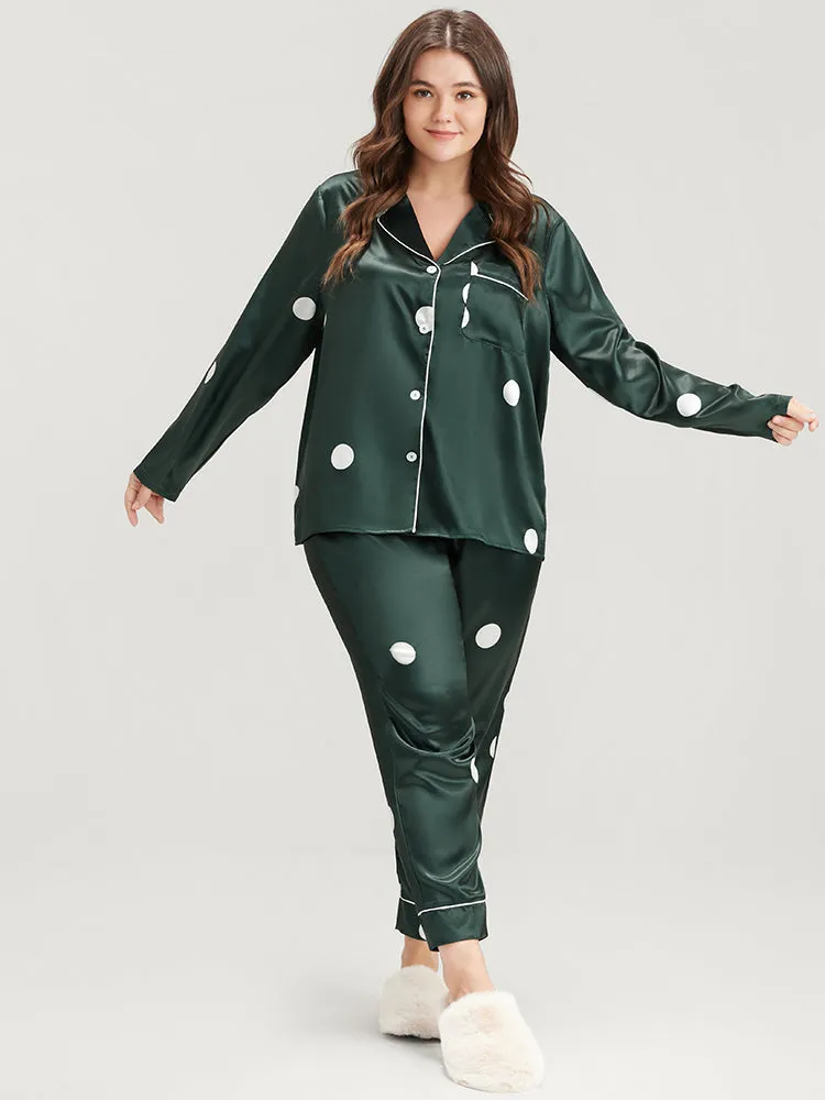 Polka Dot Contrast Trim Pocket Satin Pajama Set sold by Bloomchic product image thumbnail 3
