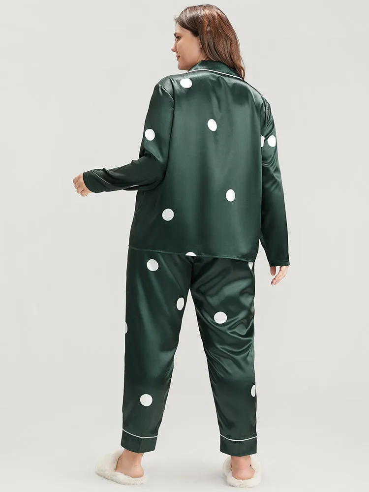 Polka Dot Contrast Trim Pocket Satin Pajama Set sold by Bloomchic product image thumbnail 4