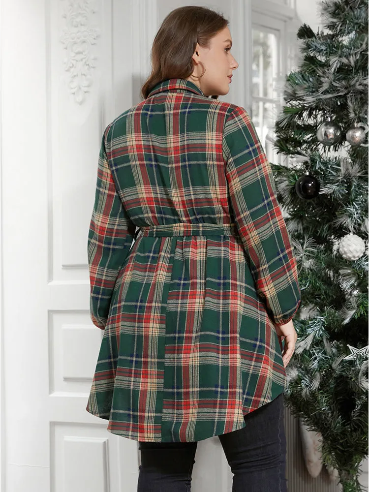 Plaid Shirt Collar Button Belted High Low Hem Blouse sold by Bloomchic product image thumbnail 5