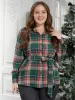 Plaid Button Up Belted Blouse sold by Bloomchic