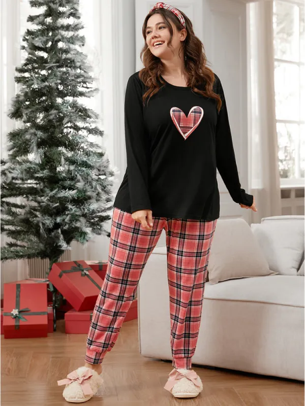 Heart Print Plaid Pajama Set sold by Bloomchic