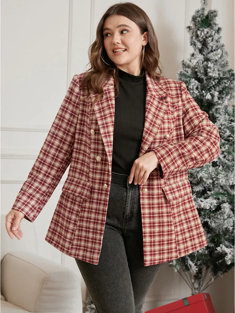 Plaid Suit Collar Button Detail Flap Pocket Coat sold by Bloomchic