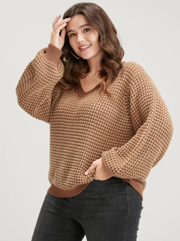 Solid Contrast Pointelle Knit  Eyelet Lantern Sleeve Knit Top sold by Bloomchic