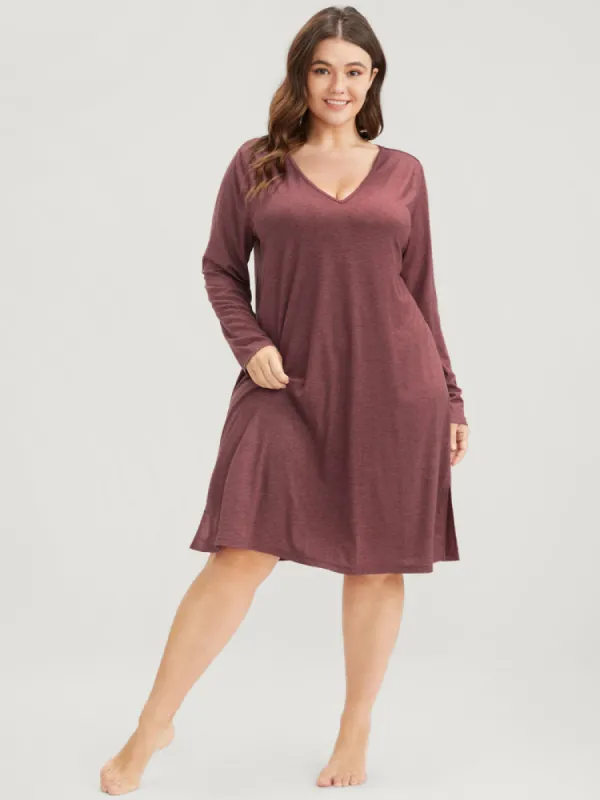 Solid V Neck Split Hem Sleep Dress sold by Bloomchic