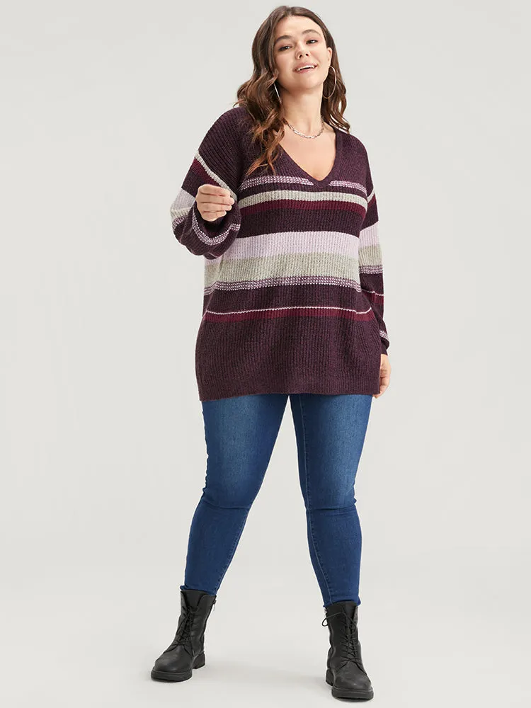 Striped Contrast Spacedye Knit V Neck Heather Knit Top sold by Bloomchic product image thumbnail 4