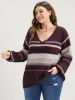 Striped Contrast Spacedye Knit V Neck Heather Knit Top sold by Bloomchic