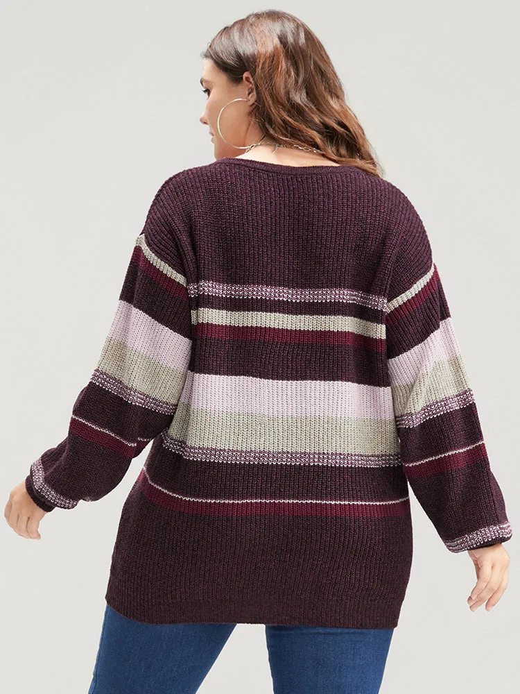 Striped Contrast Spacedye Knit V Neck Heather Knit Top sold by Bloomchic product image thumbnail 5