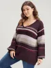 Striped Contrast Spacedye Knit V Neck Heather Knit Top sold by Bloomchic
