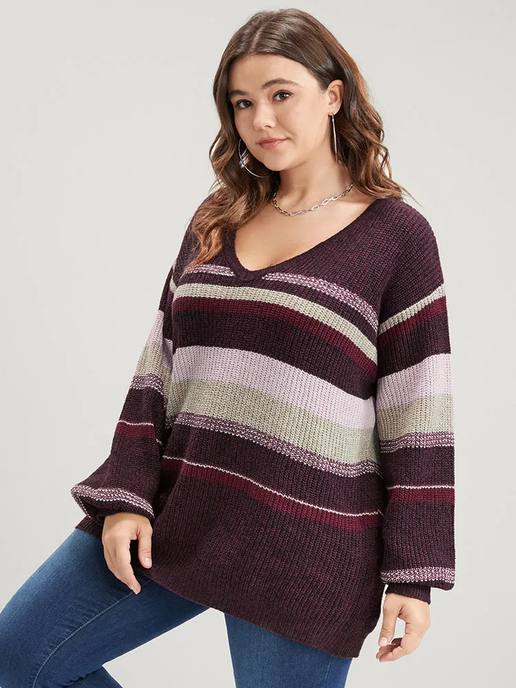 Striped Contrast Spacedye Knit V Neck Heather Knit Top sold by Bloomchic product image thumbnail 2