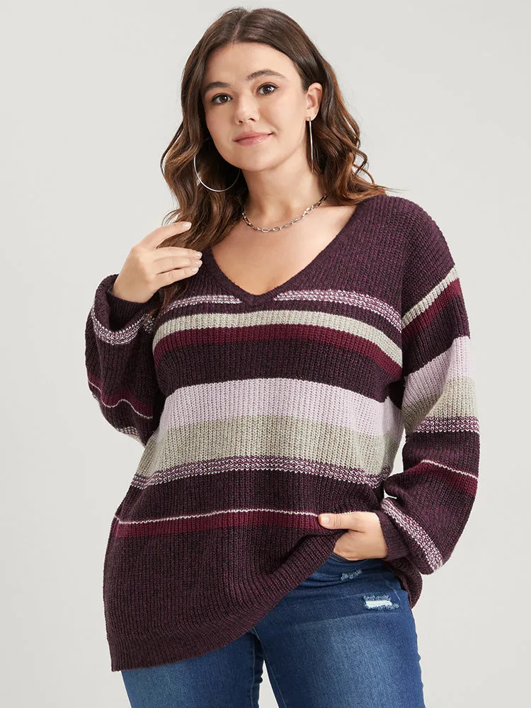 Striped Contrast Spacedye Knit V Neck Heather Knit Top sold by Bloomchic product image thumbnail 3