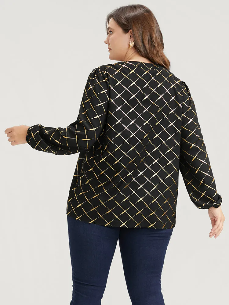 Argyle Print V Neck Lantern Sleeve Blouse sold by Bloomchic product image thumbnail 4